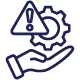 Hand with warning symbols representing risk assessment
