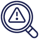 Magnifying glass with warning symbol representing reduced business risk