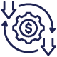 Cost symbol with circular arrows representing reduced cost and complexity